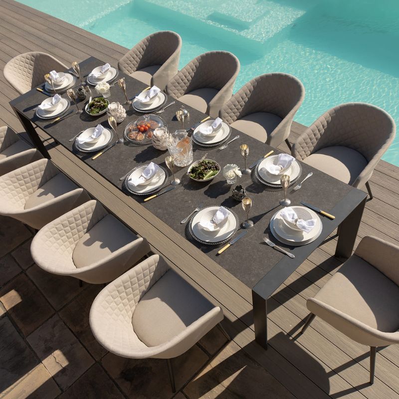 Maze AMBITION 10 Seat Extending Outdoor Fabric Dining Set - Oatmeal