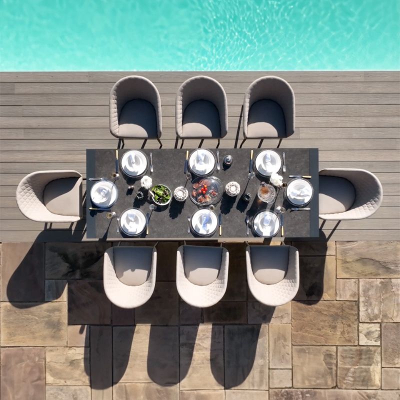 Maze AMBITION 10 Seat Extending Outdoor Fabric Dining Set - Oatmeal