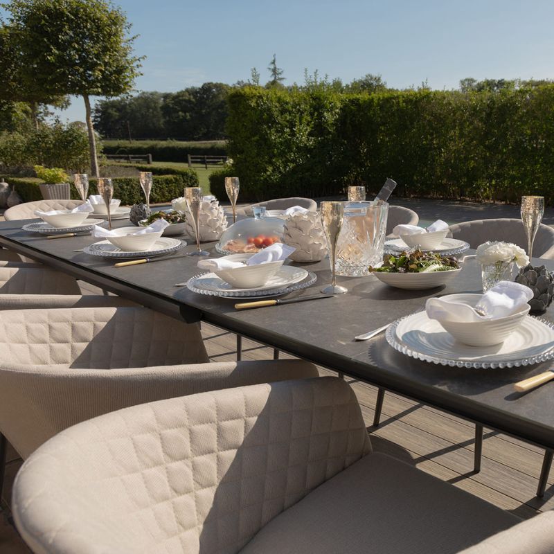 Maze AMBITION 10 Seat Extending Outdoor Fabric Dining Set - Oatmeal