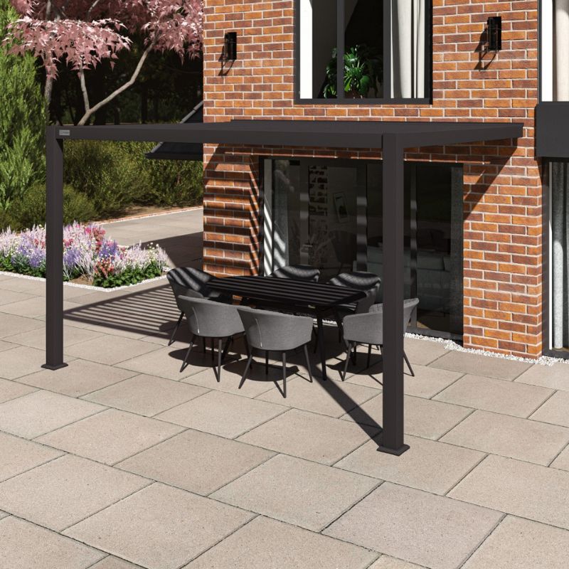 MazeMaze COMO Aluminium Lean - to Wall Pergola 3m x 4m Frame Only - GreypergolaALU - GB - LOW - 304012Luxury Garden Decor