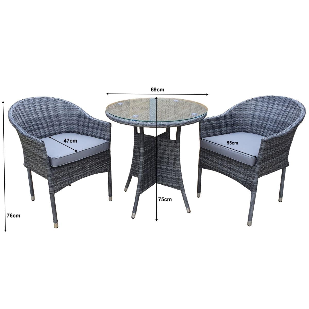 Signature WeaveSignature Weave EMILY Bistro Set In Flat Grey Weave - 70cm Table + 2 ChairsOutdoor DiningEMIL0192_0208Luxury Garden Decor