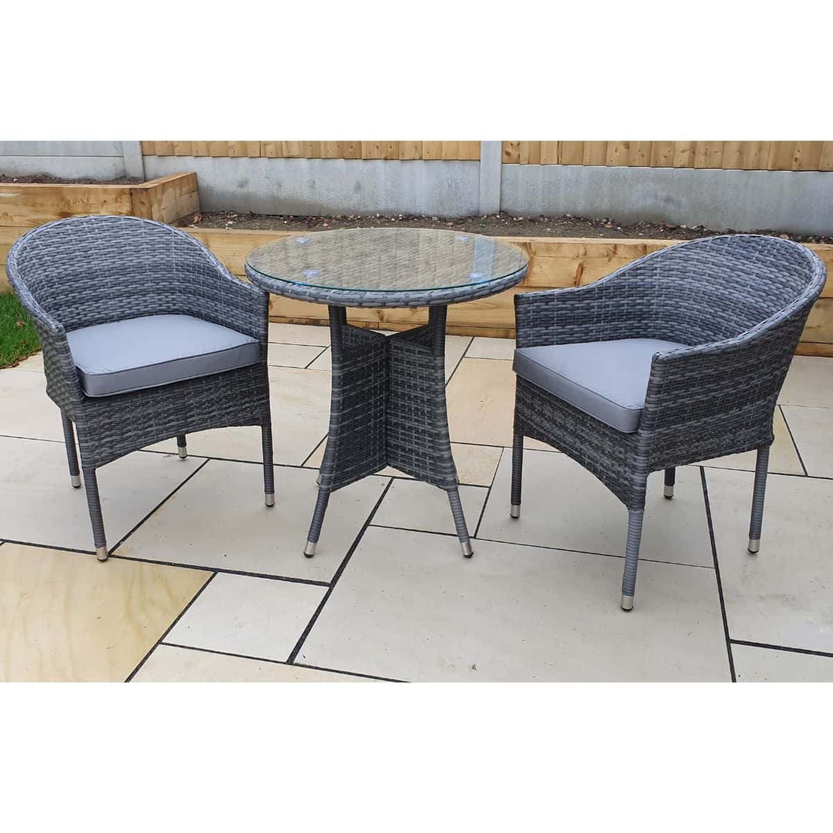 Signature WeaveSignature Weave EMILY Bistro Set In Flat Grey Weave - 70cm Table + 2 ChairsOutdoor DiningEMIL0192_0208Luxury Garden Decor