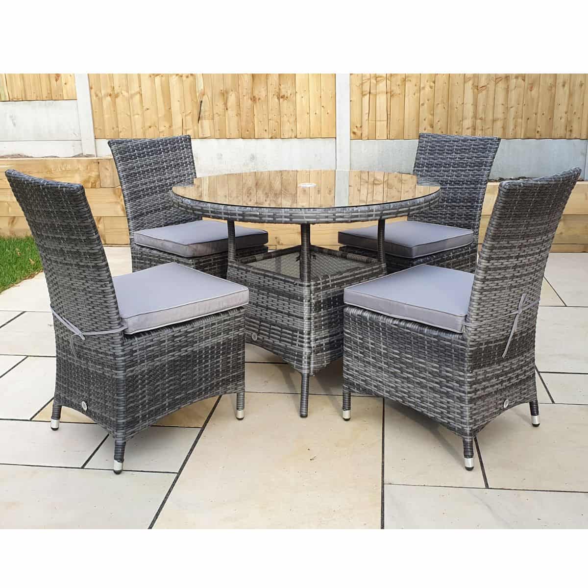 Signature WeaveSignature Weave EMILY Dining Set with 100cm Round Table and 4 Armless Chairs In Flat Grey WeaveOutdoor DiningEMIL0210_0209Luxury Garden Decor