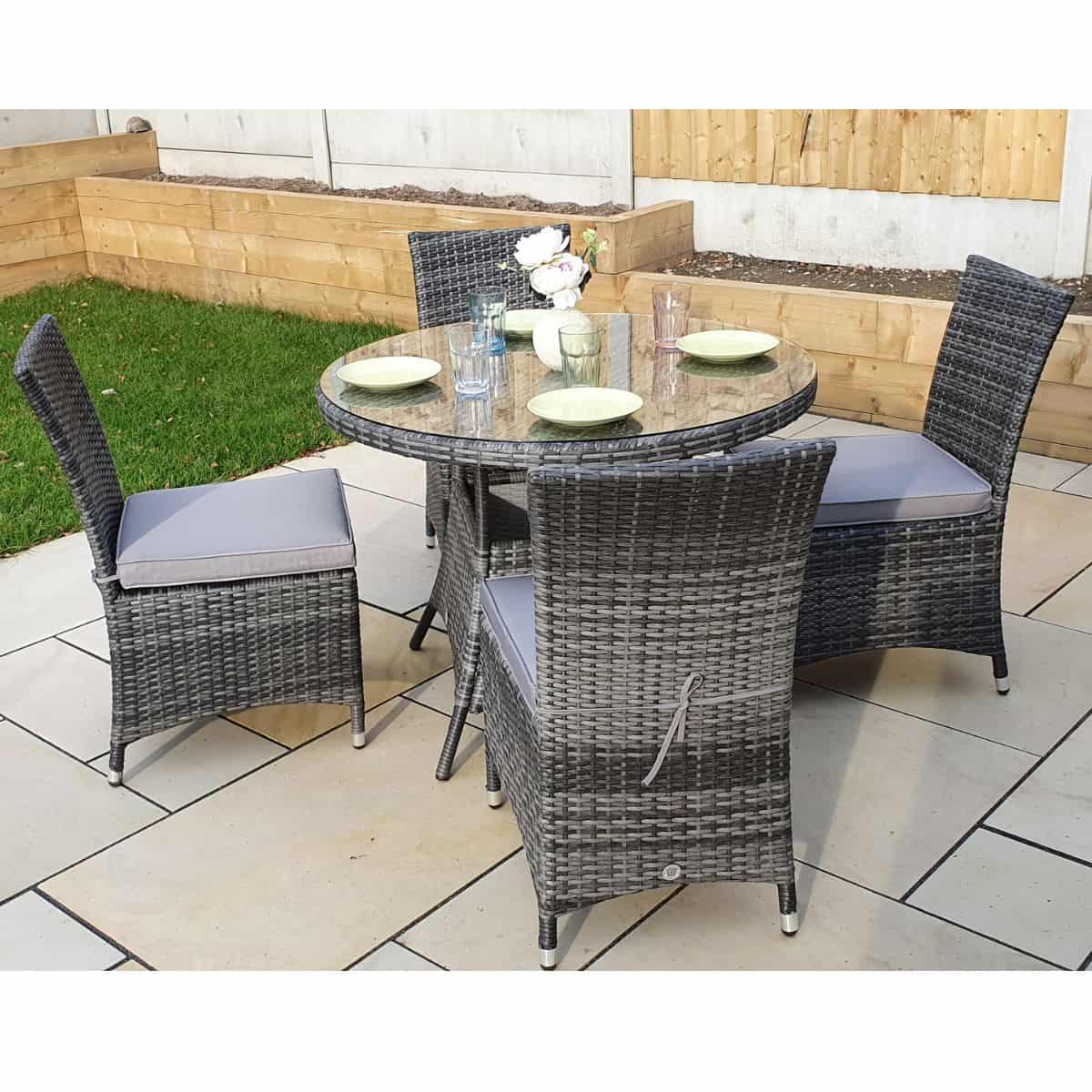 Signature WeaveSignature Weave EMILY Dining Set with 100cm Round Table and 4 Armless Chairs In Flat Grey WeaveOutdoor DiningEMIL0210_0209Luxury Garden Decor