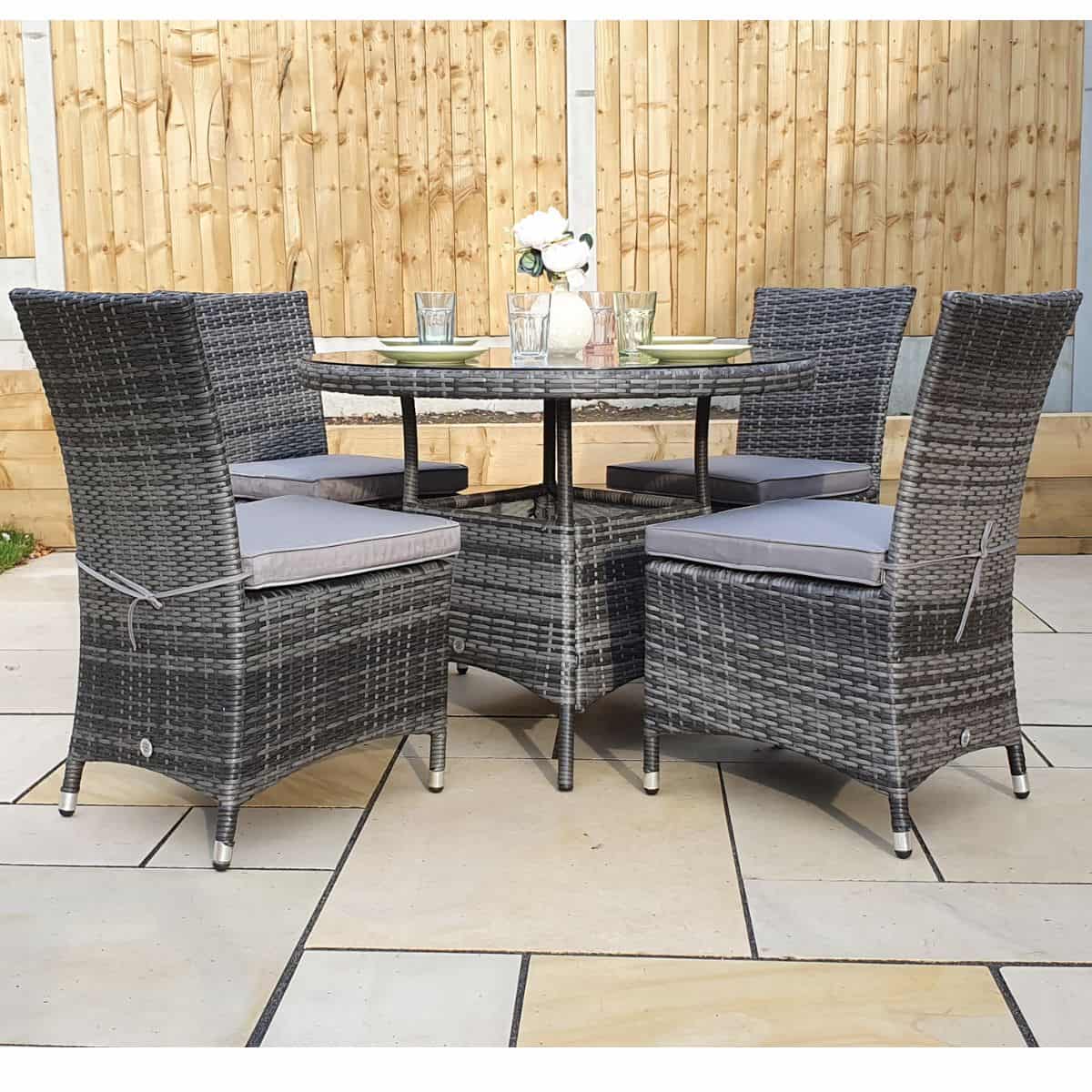 Signature WeaveSignature Weave EMILY Dining Set with 100cm Round Table and 4 Armless Chairs In Flat Grey WeaveOutdoor DiningEMIL0210_0209Luxury Garden Decor