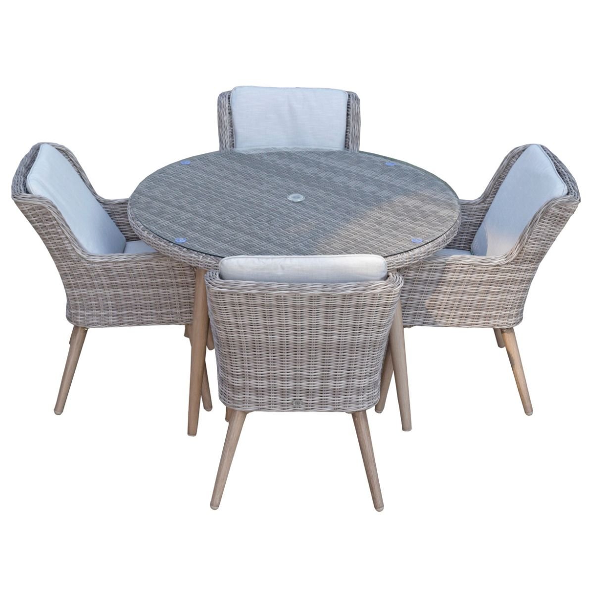 Signature WeaveSignature Weave DANIELLE Round Dining Table In Fine Grey Wicker With Retro Legs & 4 ChairsOutdoor DiningDANI0164Luxury Garden Decor