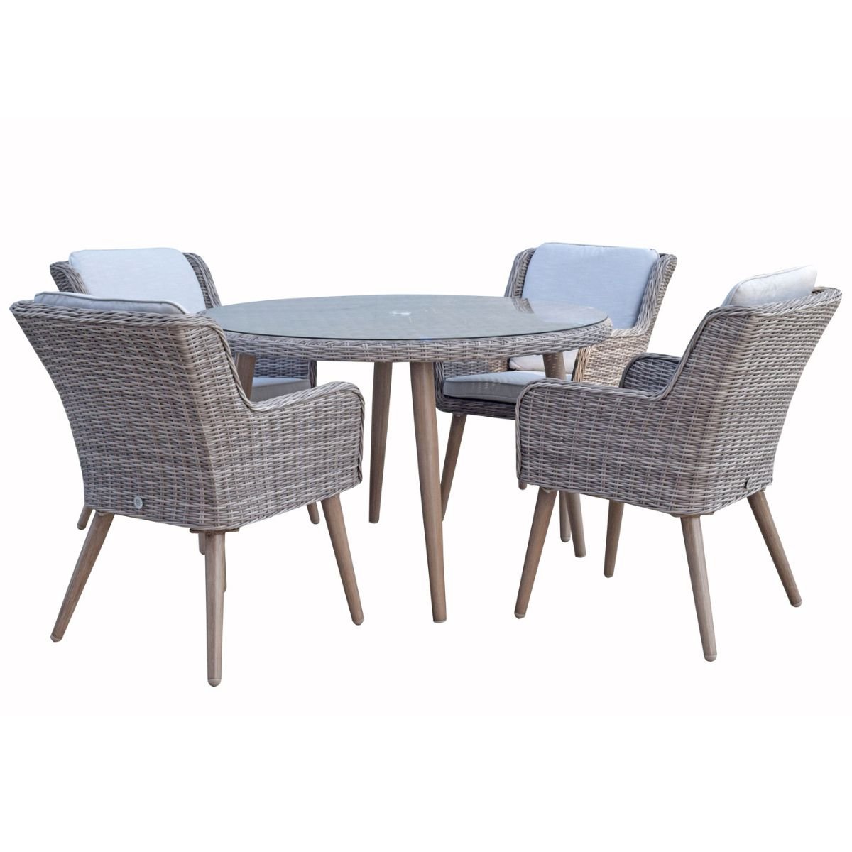 Signature WeaveSignature Weave DANIELLE Round Dining Table In Fine Grey Wicker With Retro Legs & 4 ChairsOutdoor DiningDANI0164Luxury Garden Decor