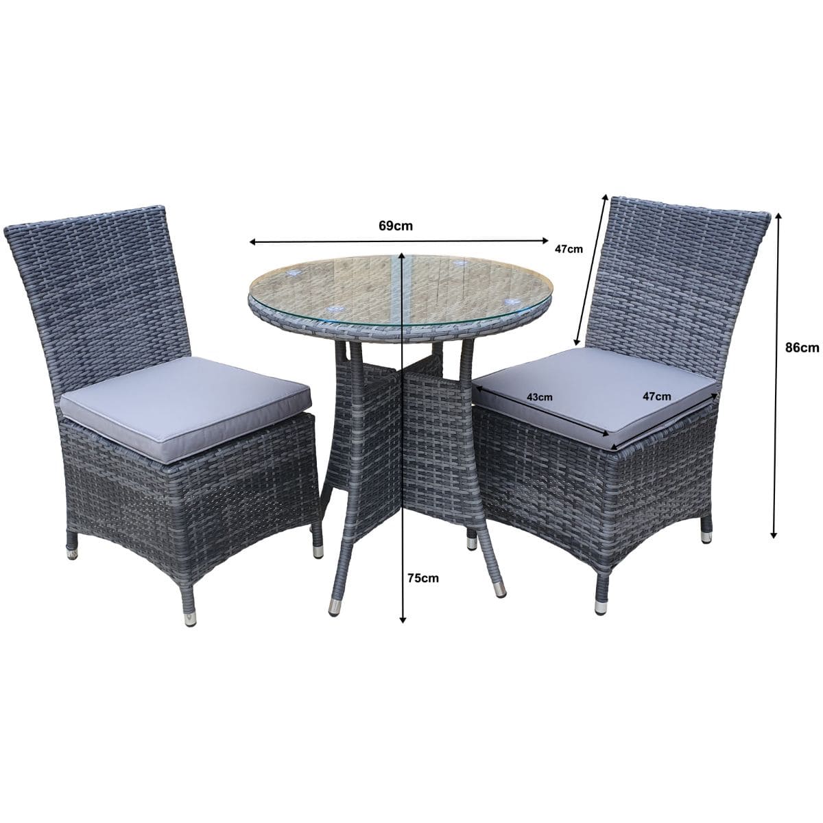 Signature WeaveSignature Weave Emily Bistro Set With 70cm Round Table And 2 Armless Chairs In Flat Grey WeaveOutdoor DiningEMIL0192_0209Luxury Garden Decor