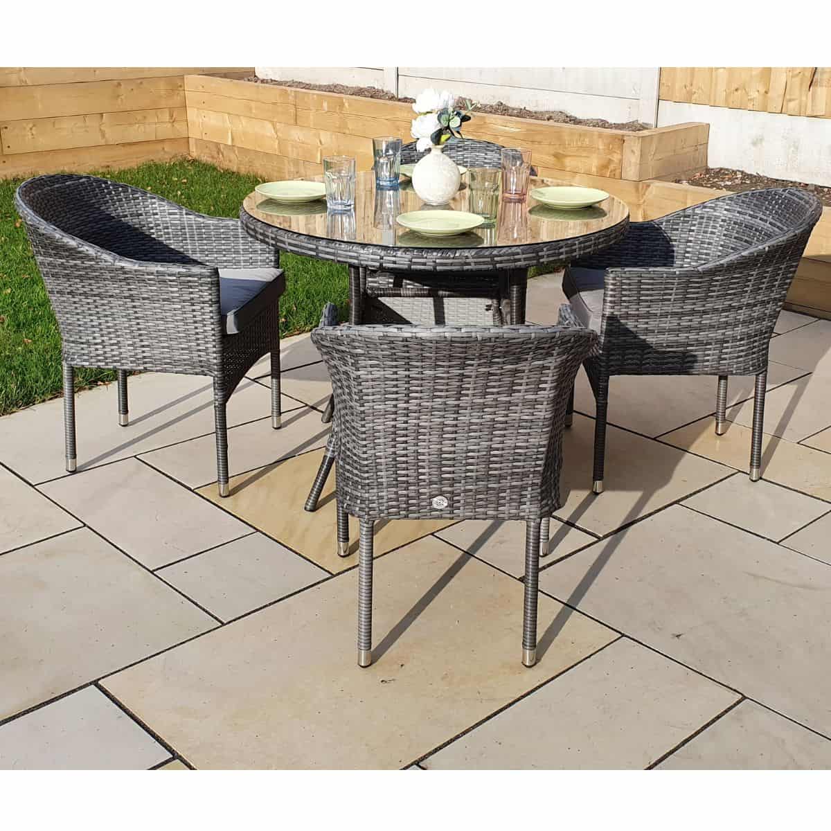 Signature WeaveSignature Weave EMILY Dining Set with 100cm Round Table and 4 Stacking Chairs In Flat Grey WeaveOutdoor DiningEMIL0210_0208Luxury Garden Decor