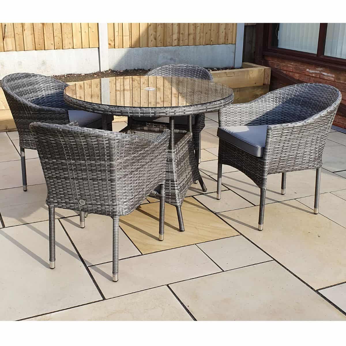 Signature WeaveSignature Weave EMILY Dining Set with 100cm Round Table and 4 Stacking Chairs In Flat Grey WeaveOutdoor DiningEMIL0210_0208Luxury Garden Decor
