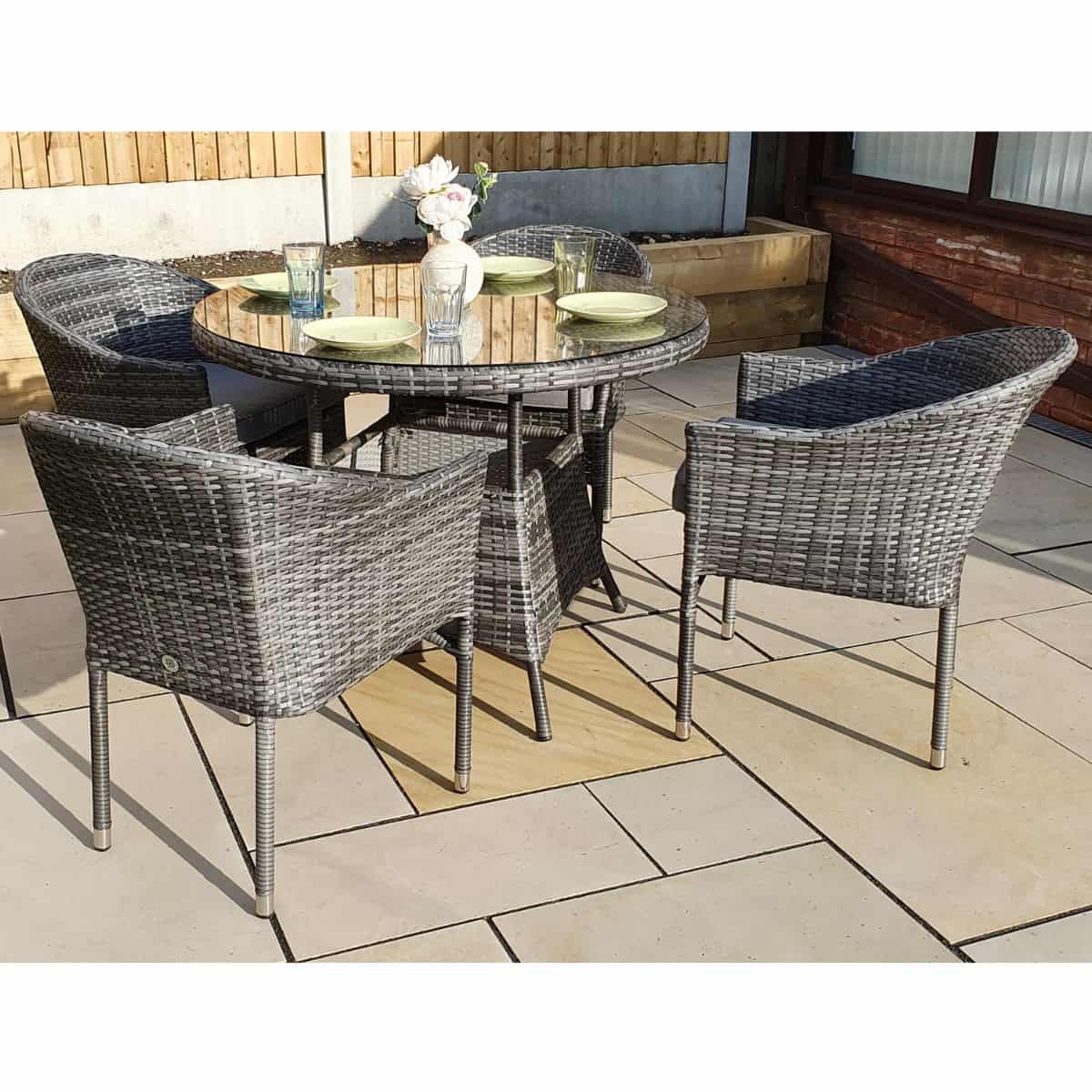 Signature WeaveSignature Weave EMILY Dining Set with 100cm Round Table and 4 Stacking Chairs In Flat Grey WeaveOutdoor DiningEMIL0210_0208Luxury Garden Decor